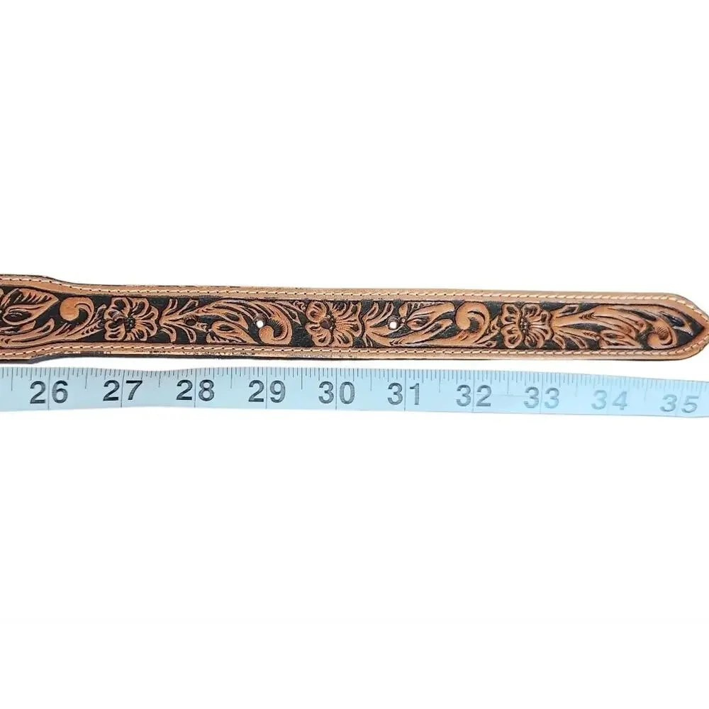 Justin Kids Lil' Trigger 3D Buckle Tooled Leather Belt Made in USA Size 28